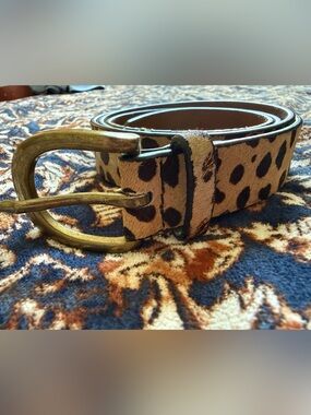 J. Crew Leopard Print Haircalf Belt with Antique Brass Buckle